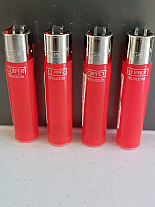 4 X Clipper Lighters. SOLID RED  comes with a tube of 6 Clipper flints