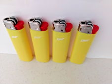 4x Great Rubberised Gas Refillable Adjustable Normal Flame Mini Lighters Yellow