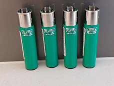 Genuine Clipper Lighter  SOLID green Large Flint normal flame   - 4 Pack